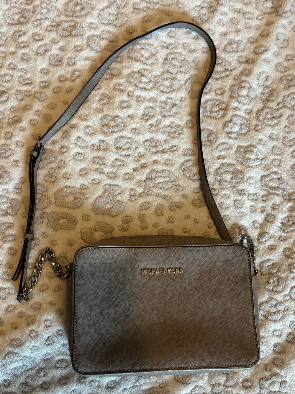 Michael Kors Taupe Saffiano Crossbody Bag with Chain Strap